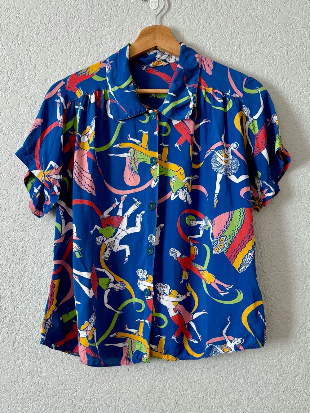 Colorful Vintage Dancer Button Up Top